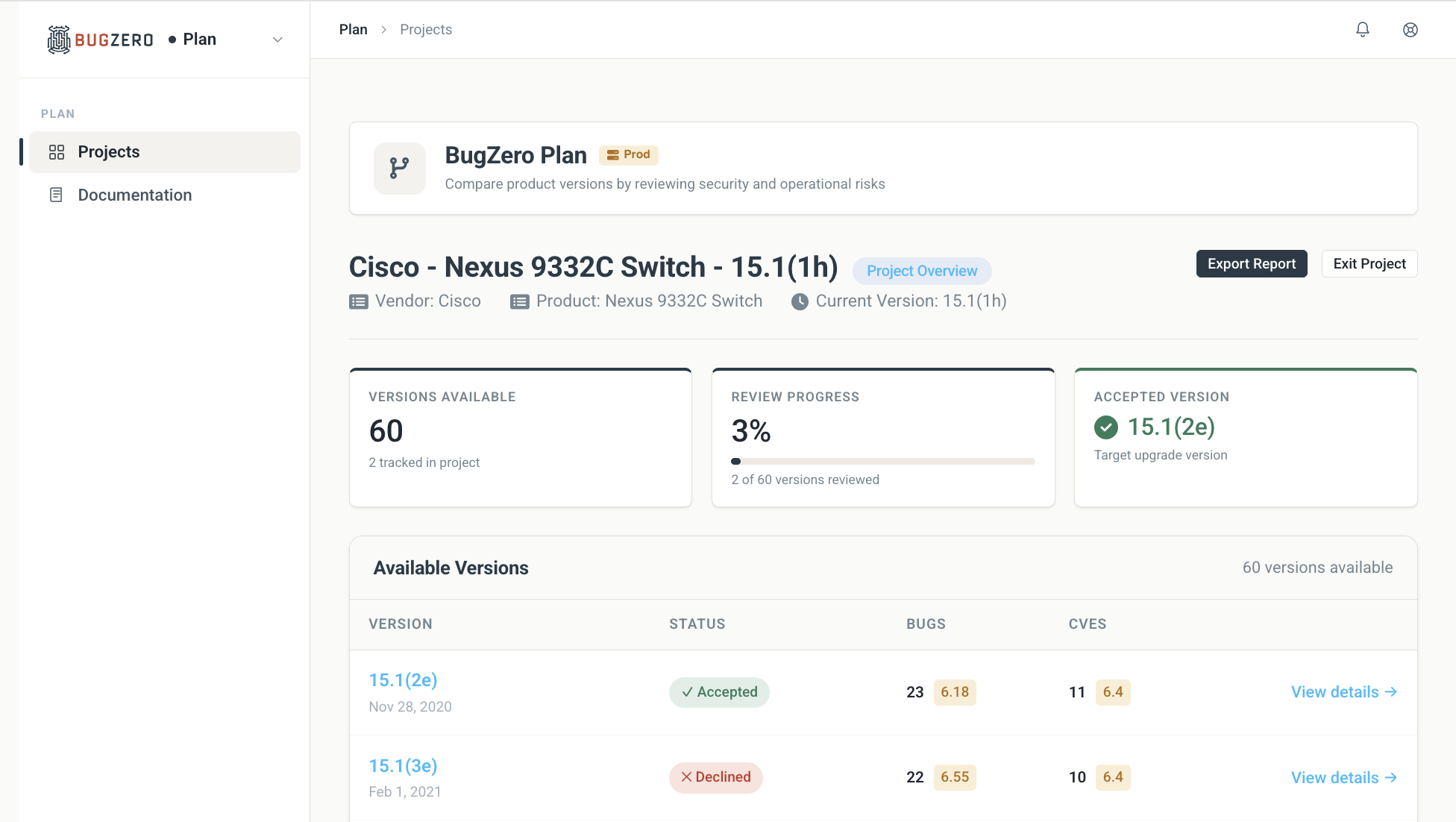BugZero Plan Interface